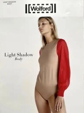 Wolford Two-Tone Long-Sleeve Bodysuit in Beige and Red - Size S - EUC